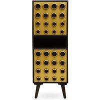 Orsina Storage Cabinets, Black Mango Wood with Warm Metallic Finish, Two Door Storage & Modern Shelving Space in Gold