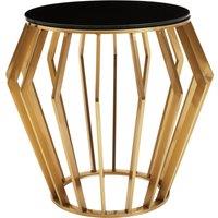 Orsina Elegant Black & Gold Round Side Table, Stylish Black Glass Topped Round Table for Livingrooms & Bedrooms