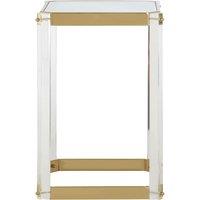 Orsina Reflective Gold Finish Frame Side Table With Mirrored Top, Contemporary Clear Acrylic Frame Bedside Table