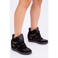 Where's That From Women's 'Hitop' Wedge Trainers With A Front Lace Up in Black | Size: 8