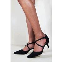Where's That From Women's 'Kennedi' Low Kitten Heel With Crossover Strap in Black | Size: 4
