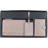 Ashwood Leather Women's 'Wise Tour' Croc Print Real Leather Gift Travel Set in Dark Pink