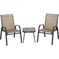 OUTSUNNY 3 Pieces Outdoor Bistro Set with 2 Armchairs & SPC Board Table Top in Brown