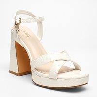 Quiz Women's Crocodile Cross Strap Platform Heeled Sandal in White | Size: 8