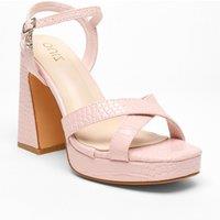 Quiz Women's Crocodile Cross Strap Platform Heeled Sandal in Pink | Size: 8