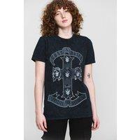 Guns N Roses Monochrome Cross Dip Dye Fashion T-Shirt in Black | Size: Small