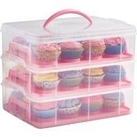 VonShef Three Tier with Handles Muffin Cupcake Carrier in Pink