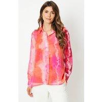 Printed Chiffon High Low Hem Shirt