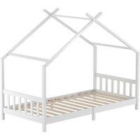 Nordic Pine Wood House Single Bed Frame with Roof for Toddler Kids