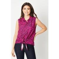 Animal Print Viscose Tie Front Sleeveless Shirt