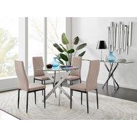 FurnitureboxUK Novara 100cm Round Dining Table & 4 Milan Black Leg Chairs in Beige