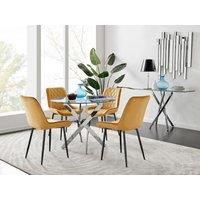 FurnitureboxUK Novara 100cm Round Dining Table & 4 Pesaro Black Leg Chairs in Mustard