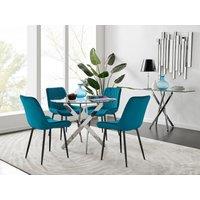 FurnitureboxUK Novara 100cm Round Dining Table & 4 Pesaro Black Leg Chairs in Blue