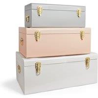 Beautify Set of 3 Pastel Stainless Steel Storage Trunks in Grey