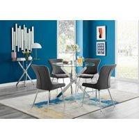 FurnitureboxUK Novara Round Glass Dining Table & 4 Nora Silver Leg Chairs in Dark Grey