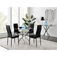 FurnitureboxUK Novara 100cm Round Dining Table & 4 Velvet Milan Black Leg Chairs