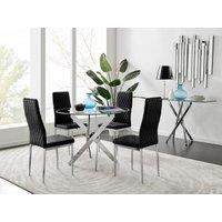 FurnitureboxUK Novara 100cm Round Dining Table & 4 Velvet Milan Chairs in Black