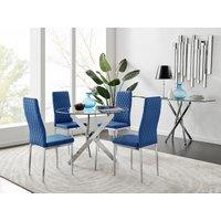 Novara 100cm Round Dining Table and 4 Velvet Milan Chairs