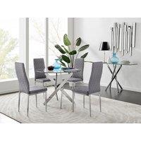 FurnitureboxUK Novara 100cm Round Dining Table & 4 Velvet Milan Chairs in Grey