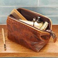 Paper High Distressed Luxury Leather Wash Bag in Brown