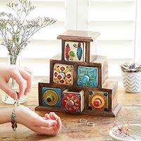 Paper High Hand Painted Multicoloured Ceramic 6 Drawer Pyramid Chest
