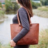 Paper High Brown Leather Zipped Tote Shopping Bag