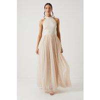 Coast Womens Maxi Dress Fit Flare Champagne Satin Sleeveless Tulle Skirt