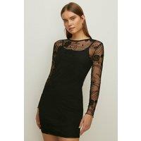 Embroidered Mesh Tie Back Mini Dress