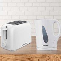 Daewoo White 'Essentials' Matching Kettle & Toaster Set 2 Slice 6 Setting