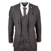 TruClothing Men's 3 Piece Suit Double Breasted Tweed in Brown | Size: 42R