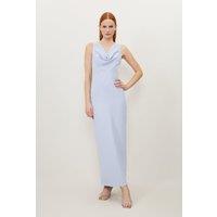 Fluid Tailored Cowl Neck Backless Maxi Dress