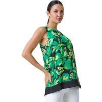 Roman Women's Floral Print V-Neck Double Layer Vest Top in Green | Size: 10