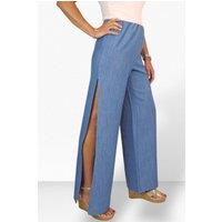 Paulo Due Women's Linen Look Wide Leg Split Hem Trousers in Blue | Size: 14