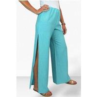 Paulo Due Women's Linen Look Wide Leg Split Hem Trousers in Turquoise | Size: 20