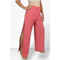 Paulo Due Women's Linen Look Wide Leg Split Hem Trousers in Coral | Size: 16