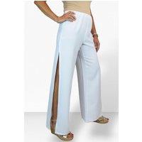Paulo Due Women's Linen Look Wide Leg Split Hem Trousers in White | Size: 14