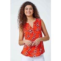 Roman Women's Floral Shimmer Stripe Sleeveless V-Neck Top in Orange | Size: 20