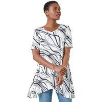 Roman Women's Abstract Hanky Hem Stretch Tunic Top in Ivory | Size: 10