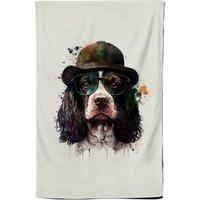 Warren Reed - Designer Springer Spaniel Dog With Glasses Splashart Tea Towel
