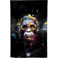 Warren Reed - Designer Coloured Splashart Monkey Face with Glasses Tea Towel in Blue