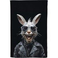 Warren Reed - Designer Funky Rabbit Face With Glasses Tea Towel in Grey