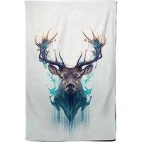 Warren Reed - Designer Stag Face Splashart Tea Towel in White