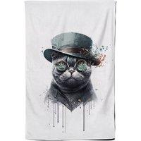 Warren Reed - Designer British Shorthair Cat With Glasses Splashart Tea Towel
