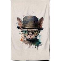 Warren Reed - Designer Devon Rex Cat With Glasses Splashart Tea Towel