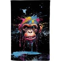 Warren Reed - Designer Multi Coloured Monkey Face Splashart Tea Towel in Blue