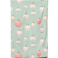 Warren Reed - Designer Christmas Decorations Pink & Green Tea Towel