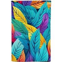 Warren Reed - Designer Bright Colourful Leaves Tea Towel in Blue