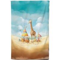 Warren Reed - Designer Giraffe On A Beach Holiday Tea Towel in Yellow