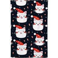 Warren Reed - Designer Cute Cats Wearing Santa Claus Hats Tea Towel in Red