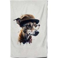 Warren Reed - Designer Whippet Dog With Glasses Splashart Tea Towel
